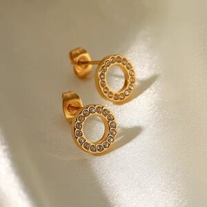 18K Gold Plated - Circle Stud Earrings